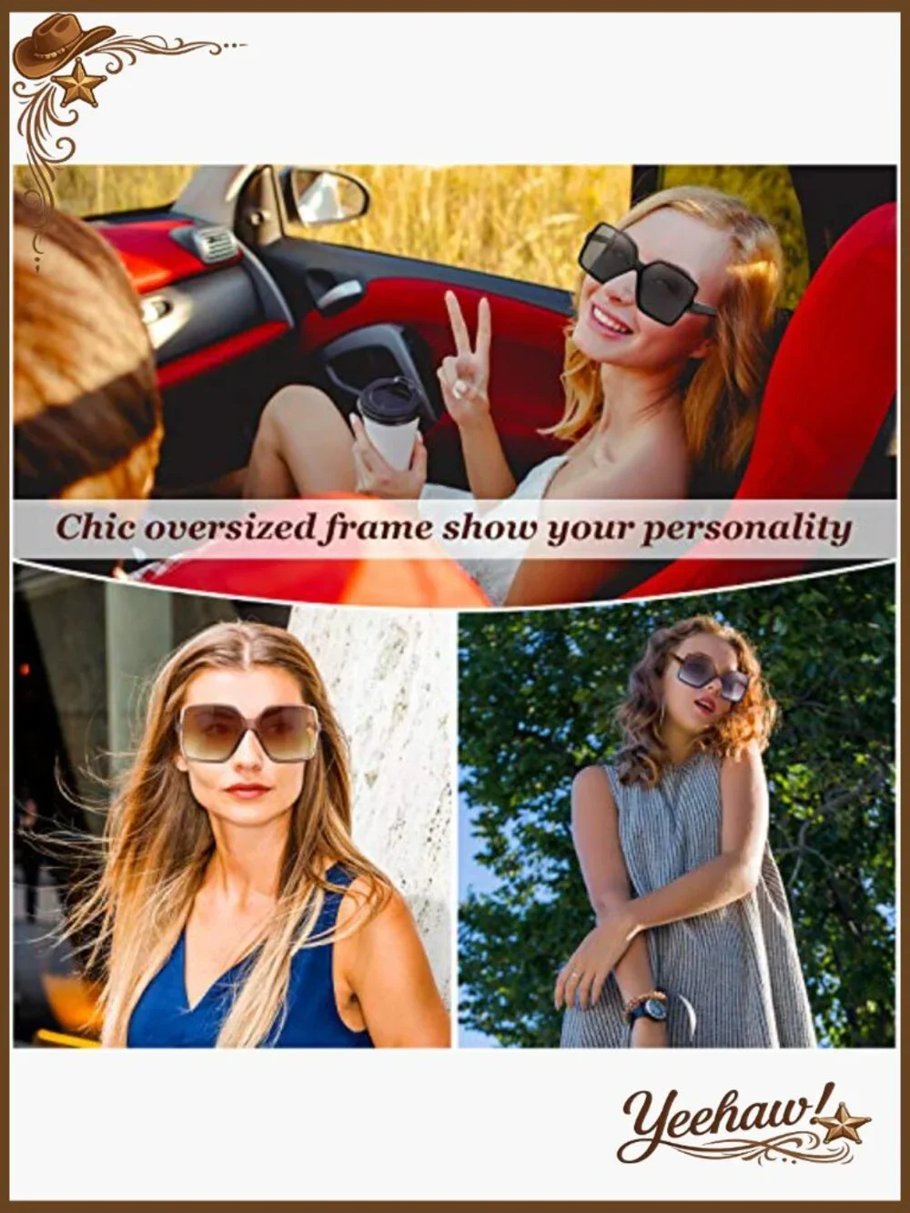 3 Pairs Oversized Square Sunglasses Vintage Polarized UV Protection Unisex - Picture 6 of 7